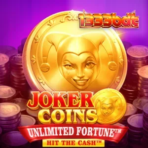 Joker Coins Unlimited Fortune স্লটের স্ক্রিনশট, যেখানে ক্লাসিক ফ্রুট মেশিন প্রতীক এবং একটি জোকার দেখা যাচ্ছে।
